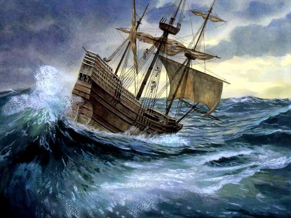 Navio passando por tempestade