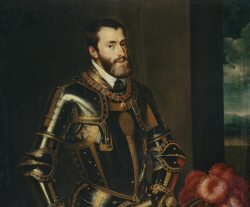 641px Pantoja de la Cruz after Titian Charles V in Armour e1603675700224