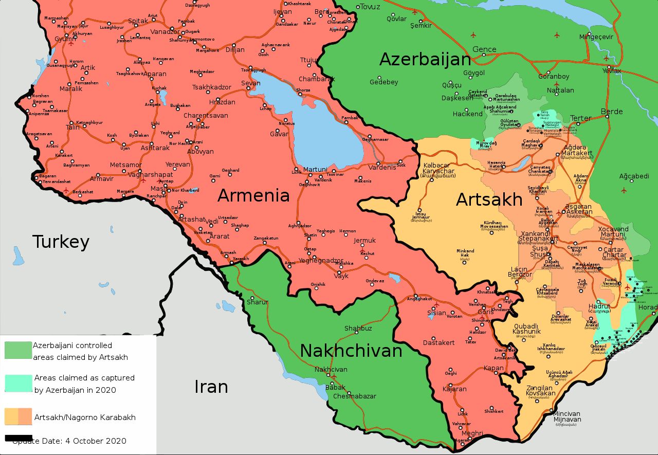 Zoom do mapa mundial no azerbaijão, armênia. conflito, guerra de  nagorno-karabakh. mapa do azerbaijão com bandeira. mapa da armênia com  bandeira. ilustração vetorial.