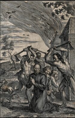 Martyrdom of Father Isaac Jogues S.J. Engraving by A. Malaer Wellcome V0032209 e1603053110461