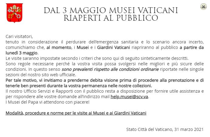 Museus Vaticanos serao reabertos no dia 3 de maio