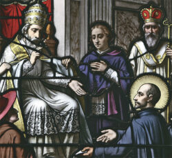 R031 HAG D Paulo III recebe as Constituicoes Vitral do Santuario de Loyola Espanha