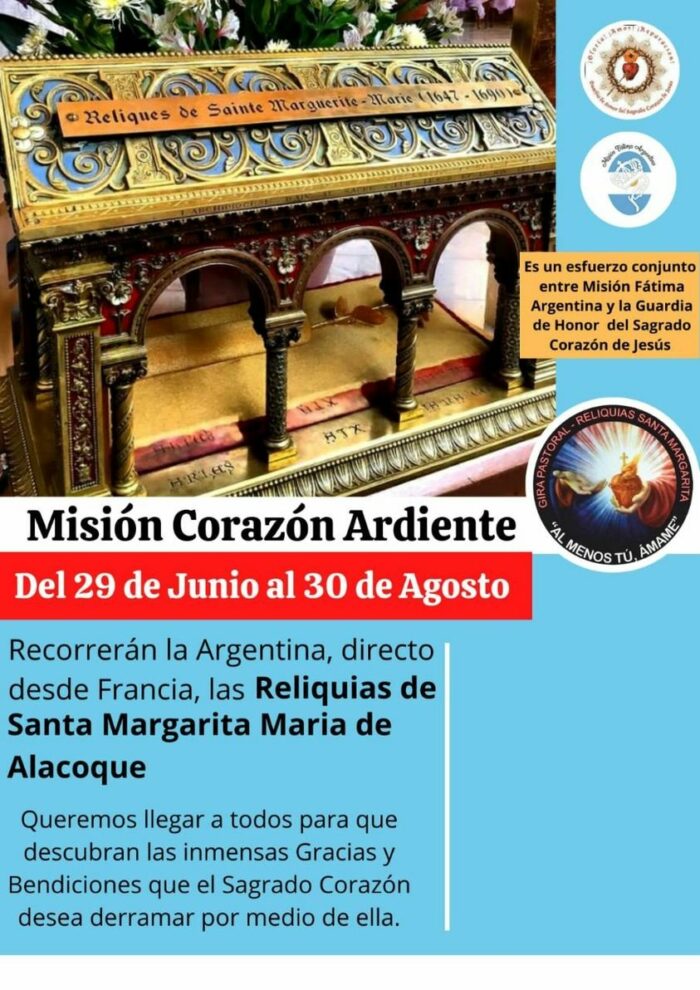 Reliquias de Santa Margarida Maria Alacoque. Fonte Mision Fatima Argentina