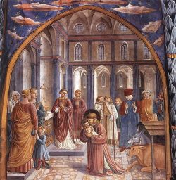 703px Benozzo Gozzoli Scenes from the Life of St Francis Scene 9 north wall WGA10240