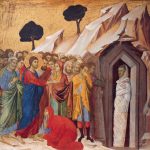The Raising of Lazarus tempera and gold on panel by Duccio di Buoninsegna 1310–11 Kimbell Art Museum