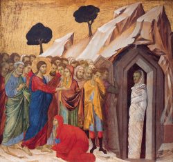 The Raising of Lazarus tempera and gold on panel by Duccio di Buoninsegna 1310–11 Kimbell Art Museum