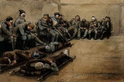 Russo Japanese War wounded soldiers slouched on benches and Wellcome V0015667