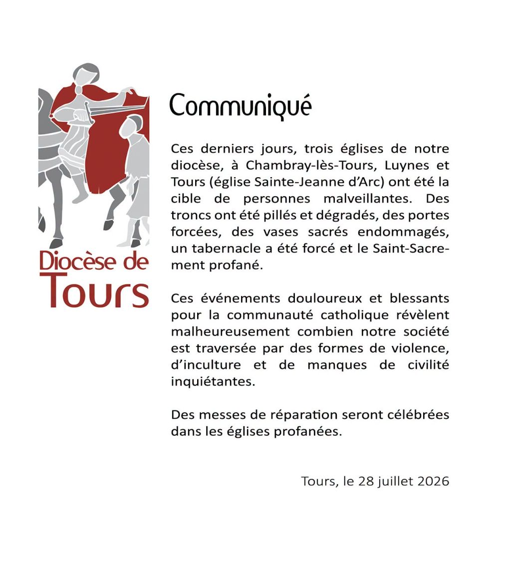 França: Três igrejas são profanadas na Arquidiocese de Tours 3 Franca Tres igrejas sao profanadas na Arquidiocese de Tours 1